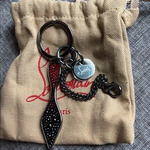 Christian Louboutin Black and Red Crystal Keychain